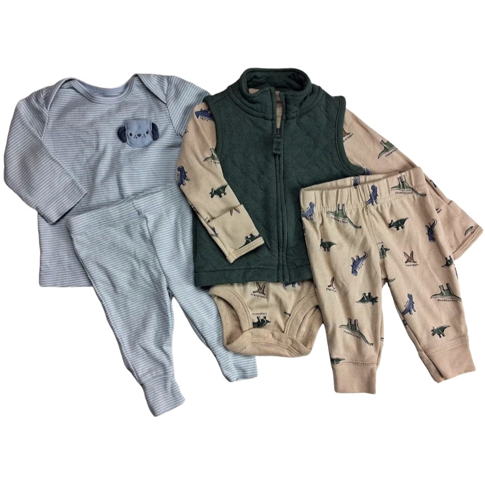 Carter's Baby 0 3 Mos‎ Outfit Lot 2pc Set Blue Brown Dinosaur Pants Bodysuit Boy
